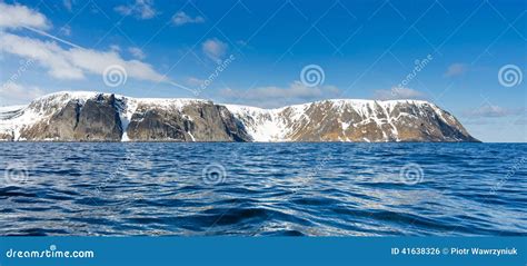 Panorama of North Cape Cliff Stock Photo - Image of cape, mountains ...