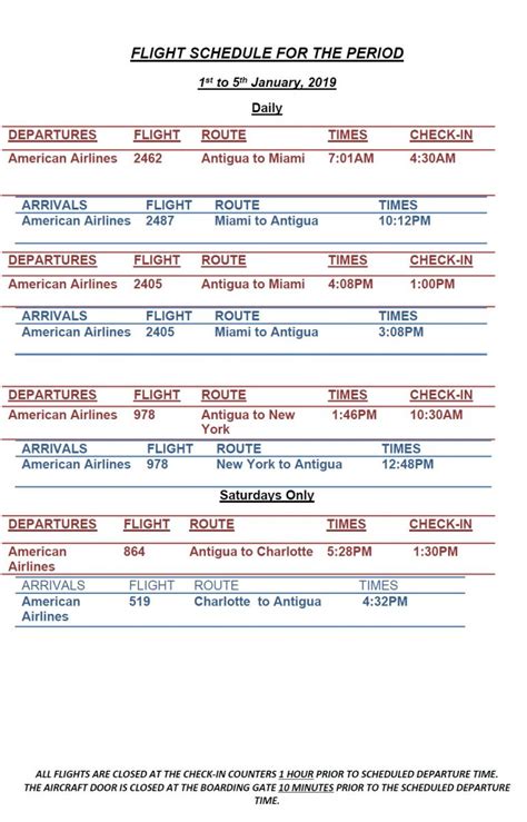 AA Flight Schedule: January - March, 2019