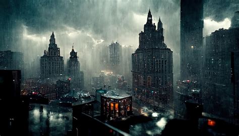 Premium Photo | Rainy cityscape dark mood generative ai generative ai