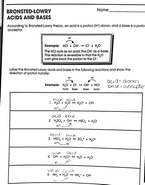 Bronsted Lowry Acids & Bases Worksheet