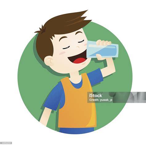 Boy Drinking Water Stock Illustration - Download Image Now - Drinking ...