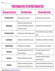 Vertebrates and Invertebrates Worksheets