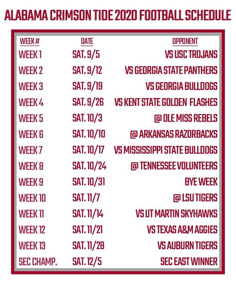 Printable Alabama Football Schedule 2024 - Tobye Gloriane