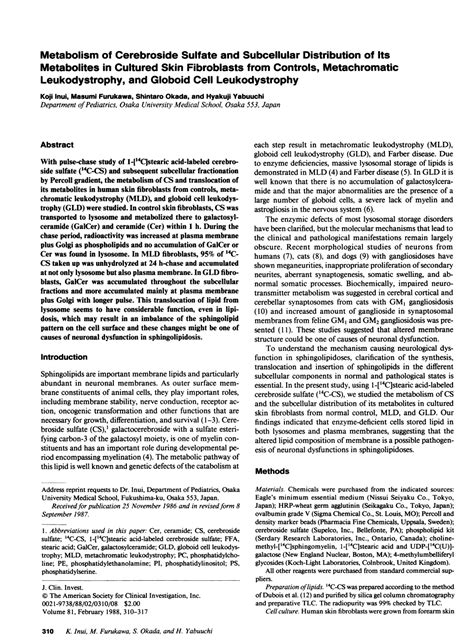 Metabolism of Cerebroside Sulfate and Subcellular Distribution of Its ...