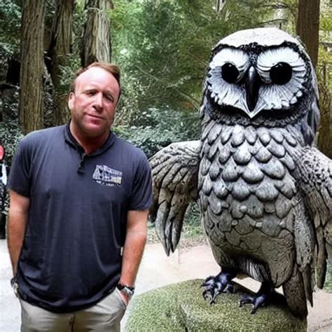 alex jones at the bohemian grove. giant owl statue. | Stable Diffusion