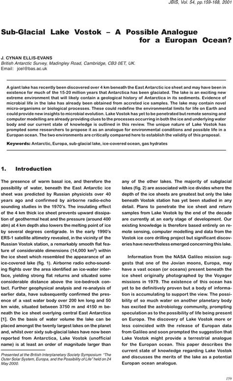 Sub-Glacial Lake Vostok – A Possible Analogue for a European Ocean ...