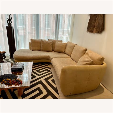 Natuzzi Sectional Couch in Beige Leather & Fabric - AptDeco