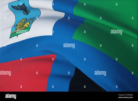 Flag of Belgorod Oblast. 3D illustration close-up flag background ...