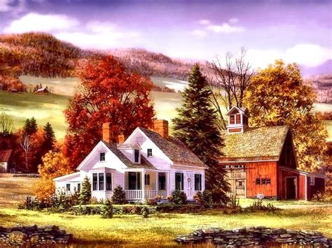 Farmhouse in Autumn, Farm, Art, House, Autumn, HD wallpaper | Peakpx