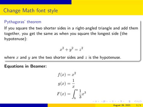 Change Math Font style in Beamer - LaTeX Beamer