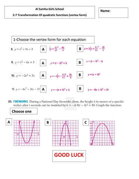 Convert Quadratic From Vertex And Standard Form Worksheet Doc ...