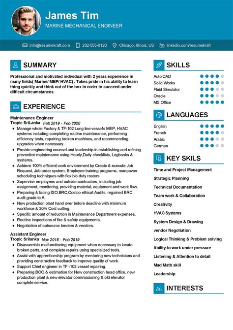 Marine Mechanical Engineer Resume Sample in 2024 - ResumeKraft