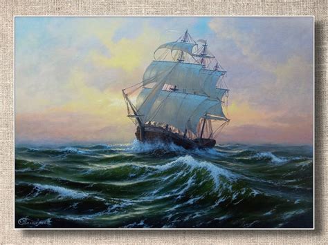 Sailing Ship at Sunset Seascape Custom Oil Painting. - Etsy