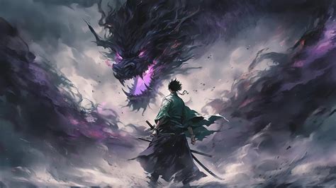 Samurai Vs Shadow Dragon Live Wallpaper - MoeWalls