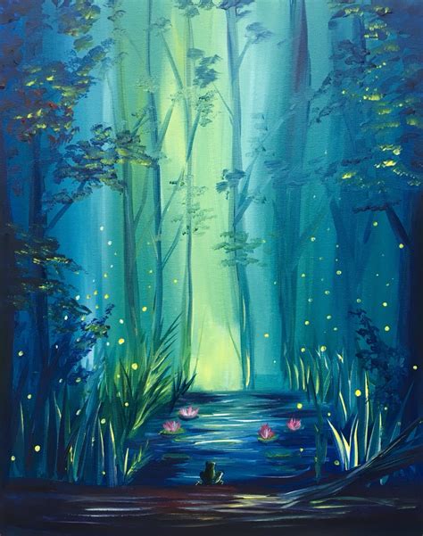 Glowing Forest Simple Oil Painting, Simple Acrylic Paintings, Canvas ...