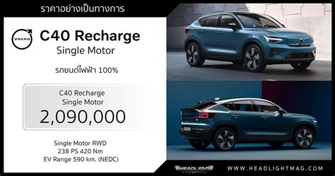 ราคาอย่างเป็นทางการ Volvo C40 Recharge Single Motor : 2,090,000 บาท ...