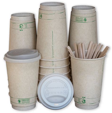 Disposable Compostable Coffee Cups with Lids, Stirrers, and Sleeves ...