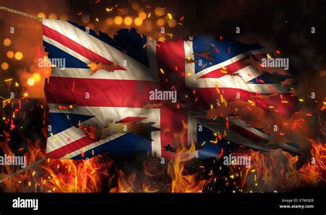 United Kingdom Burning Fire Flag War Conflict Night 3D Stock Photo - Alamy