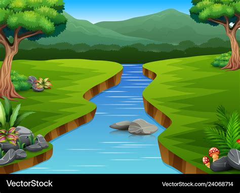 River cartoons in the middle beautiful natural sce