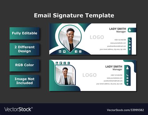 Professional email signature template Royalty Free Vector