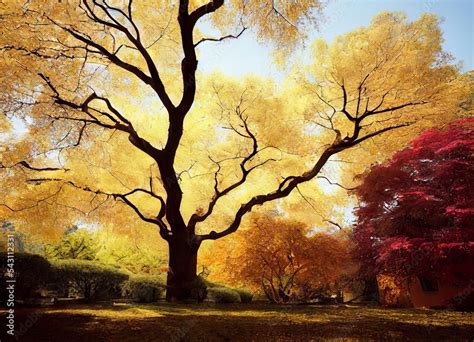 autumn tree in the park Stock Illustration | Adobe Stock