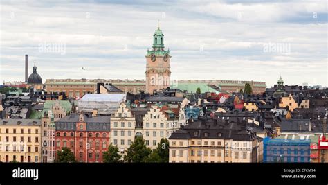 Colorful architecture of Stockholm showing red and yellow buildings ...