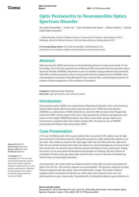 (PDF) Optic Perineuritis in Neuromyelitis Optica Spectrum Disorder