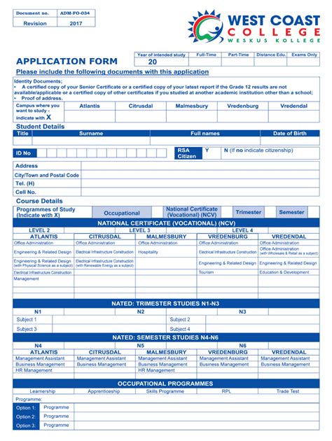 2017-2024 Form West Coast College ADM-FO-034 Fill Online, Printable ...