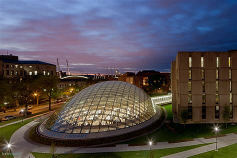 an aerial view of a building at night