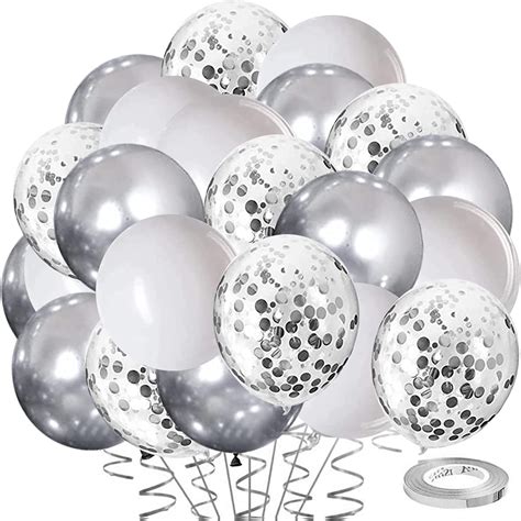 Amazon.com: 80 Pack Silver White Confetti Balloons,12inch Silver ...