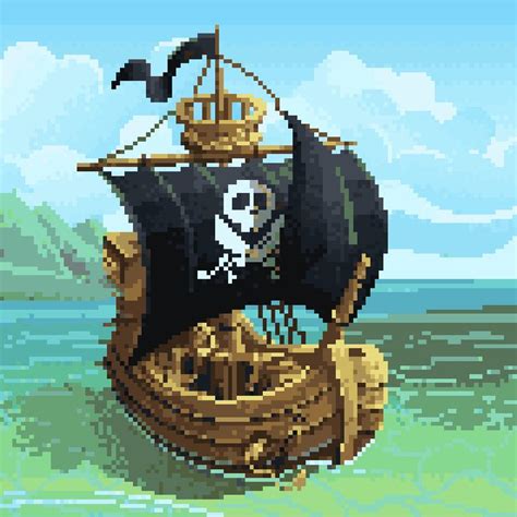 [OC] Pirate Ship Out At Sea : r/PixelArt