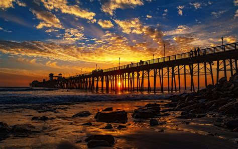 Red Sunset At The Oceanside Pier San Diego California United States Of ...