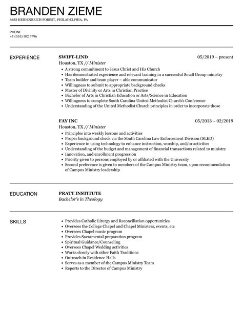 Ministry Resume Templates For Word