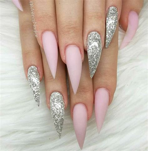 Stiletto Nails. Pink Stiletto Nails. Pink Nails. Glitter Nails. Silver ...