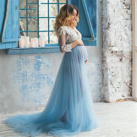 Baby Shower Dress Lace Top Light Blue Tulle Pregnant Wedding Dresses ...