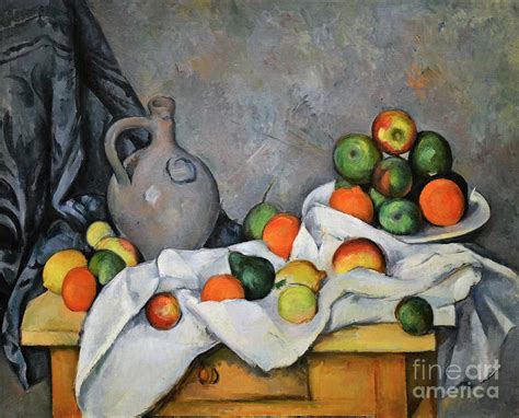 Curtain, Jug and Fruit Bowl - Remastered Painting by Paul Cezanne - Pixels