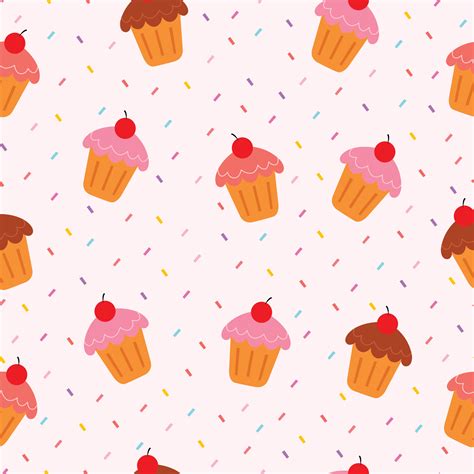 Vector cupcake pattern Seamless background hand drawn in cartoon style ...