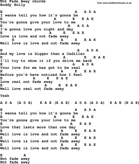 Song lyrics with guitar chords for Not Fade Away - Buddy Holly