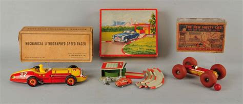 Lot Of 3: Tin Race Cars With Boxes.