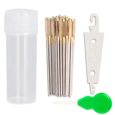 100pcs Cross Stitch Needles +2 Needle Threader Golden Color Large Eyes ...