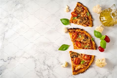 Top view of vegetarian pizza slices | Food Images ~ Creative Market