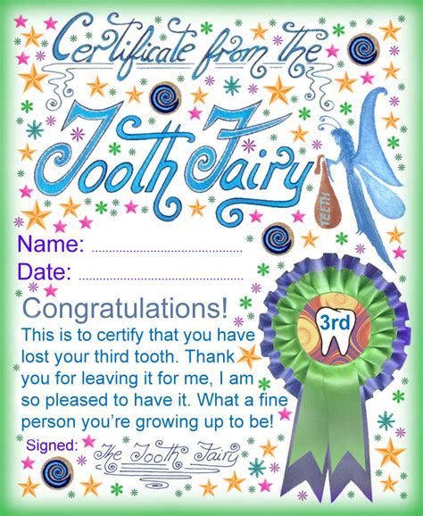 Tooth Fairy Certificate: Award for Losing Your Third Tooth - Rooftop ...