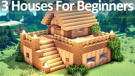 3 Houses For Beginners!! Oak Wood Starter House For Survival Minecraft ...