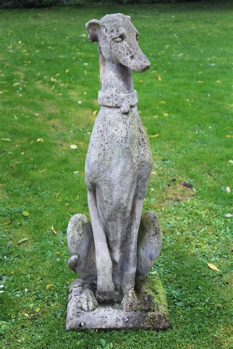 Antique life size weathered patinated cast stone dog statue greyhound ...