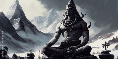 Lord Shiva meditating in himalayas Stock Illustration | Adobe Stock