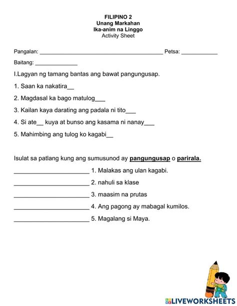 Bantas, Pangungusap at Parirala worksheet | 2nd grade worksheets ...