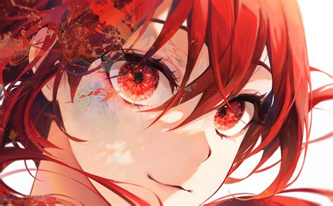 redhead, red eyes, anime, anime girls, closeup | 3500x2178 Wallpaper ...