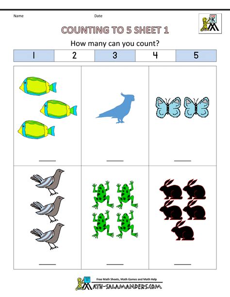 Preschool Counting Worksheets - Counting to 5