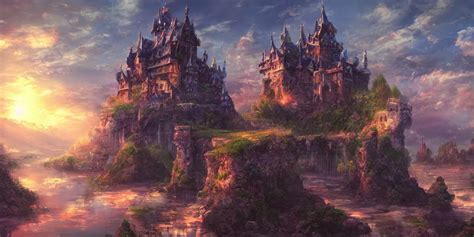 fantasy anime landscape, castle, populated, digital art | Stable Diffusion