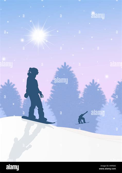 snowboard silhouette in winter Stock Photo - Alamy